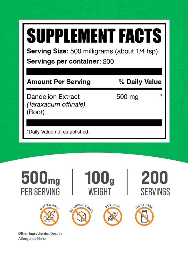 BULKSUPPLEMENTS.COM .com Dandelion Root Extract Powder - Herbal Supplements for Liver & Digestive Support - Gluten Free - 500mg per Serving, 200 Servings (100 Grams - 3.5 oz) - Image 2