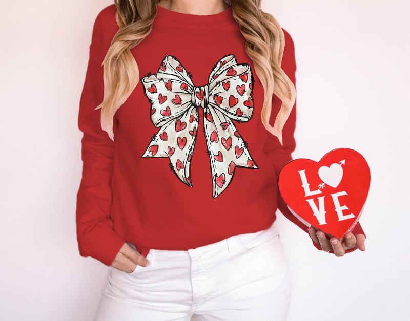 BEIDEFY Valentine Sweatshirt for Womens Heart Love Valentines Long Sleeve Shirts Casual Round Neck Pullover Top - Image 2