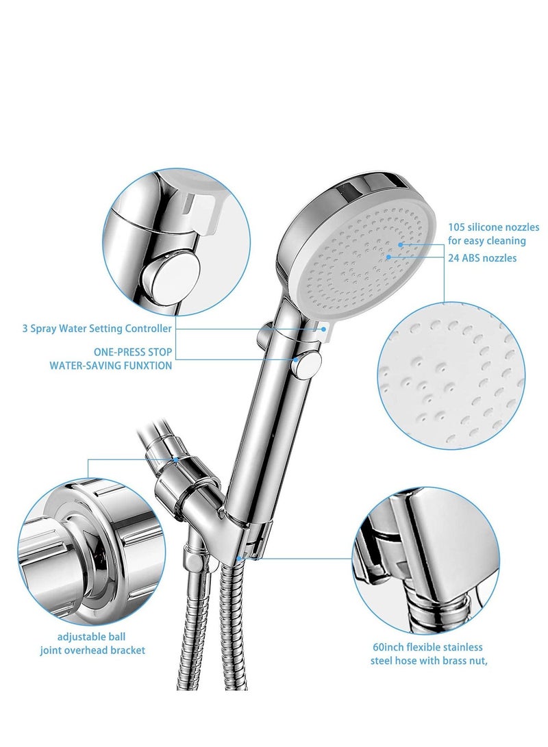 KASTWAVE High Pressure Shower Head Hand-held with On / Off Switch - Shower Head with Handheld, 3-modes Handheld Shower Head with Hose, Chrome Finish, Water-saving, Tool - Free Installation  - Image 3