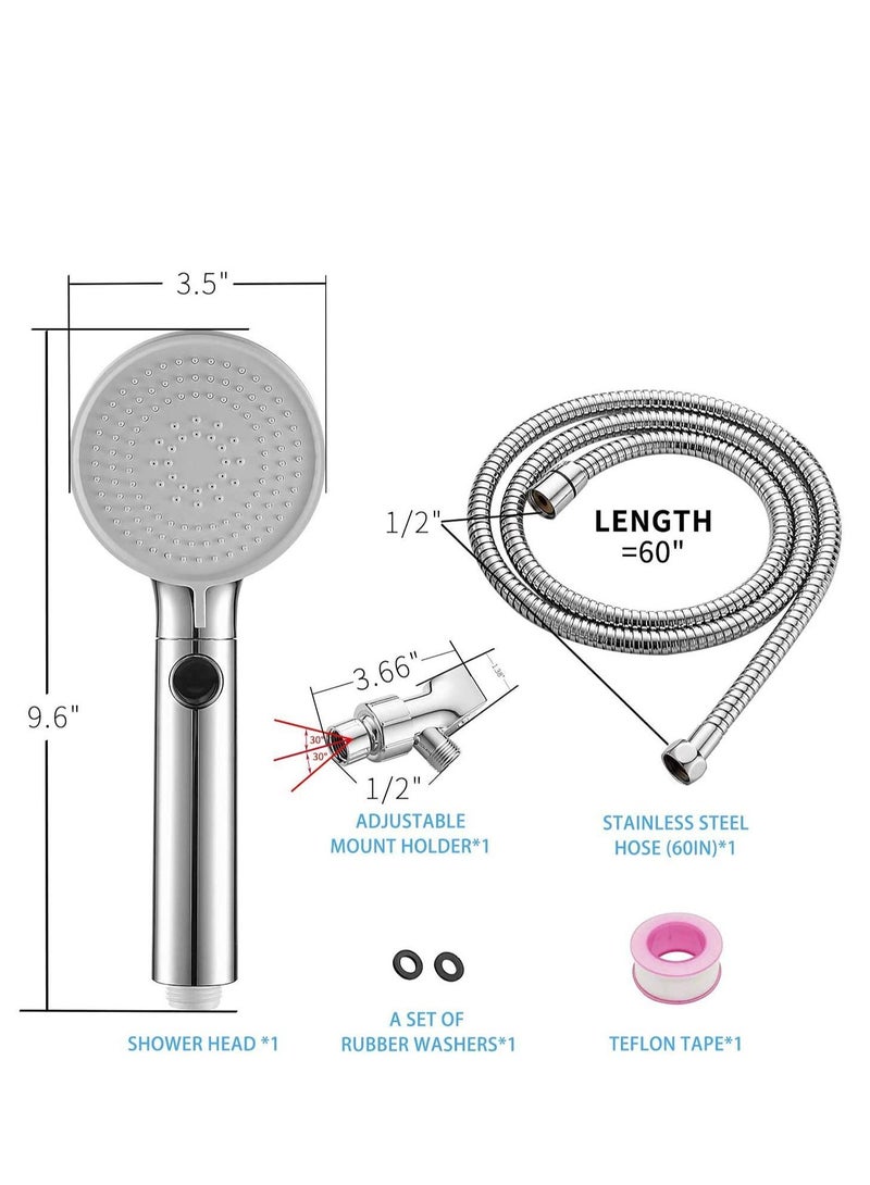 KASTWAVE High Pressure Shower Head Hand-held with On / Off Switch - Shower Head with Handheld, 3-modes Handheld Shower Head with Hose, Chrome Finish, Water-saving, Tool - Free Installation  - Image 4