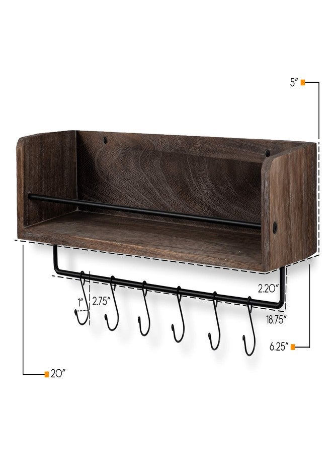 راستيك ستيت رف جداري عائم من Rustic State William مزود بقضيب وخطافات | تصميم ريفي 20 بوصة، خشب عتيق محروق (جوز عتيق) - Image 5