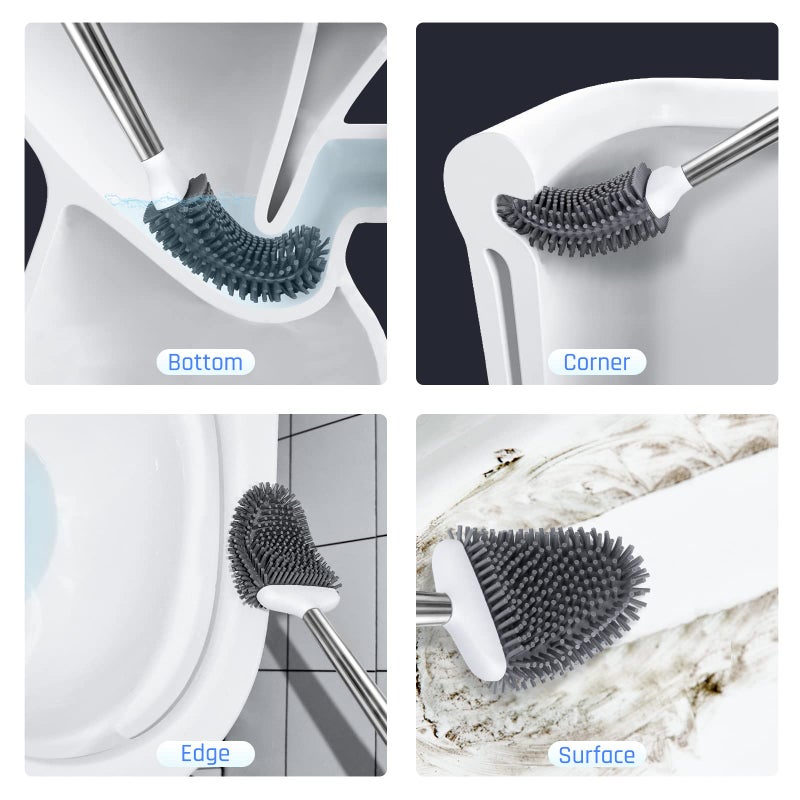 Sellemer Toilet Brush and Holder Set for Bathroom, Flexible Toilet Bowl Brush Head with Silicone Bristles, Compact Size for Storage and Organization, Ventilation Slots Base (2 Pack, White) - Image 2