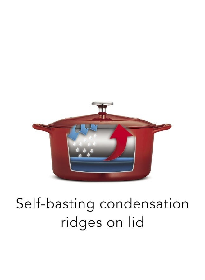 TRAMONTINA Bestow Round Dutch Oven 5.2L with Lid | Enameled Cast Iron Casserole Pot & Biryani Pot | Even Heat Retention | Low Oil Healthy Cooking | No Seasoning Required | All Cooktops Compatible | Red - Image 2