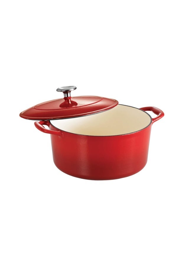 TRAMONTINA Bestow Round Dutch Oven 5.2L with Lid | Enameled Cast Iron Casserole Pot & Biryani Pot | Even Heat Retention | Low Oil Healthy Cooking | No Seasoning Required | All Cooktops Compatible | Red - Image 1