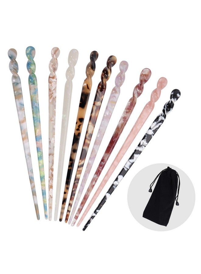 Consio 10 Pieces Acetate Hair Sticks Women Styling Hair Vintage Leopard Print Tortoise Shell Hairpin Girls Chopsticks Hairpins Disk Hair Sticks For Long Hair Hair Accessories With Flannelette Bag - Image 1