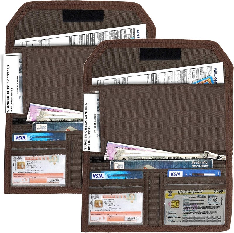 DAHSHA Odor free color DAHSHA 2-Pack Vehicle Document Holder Wallet – Car/Bike RC Book, Licence, Insurance & PUC Organizer – PU Leather Document Case – Brown (25.5 x 12 cm) Scratch resistant - Image 1