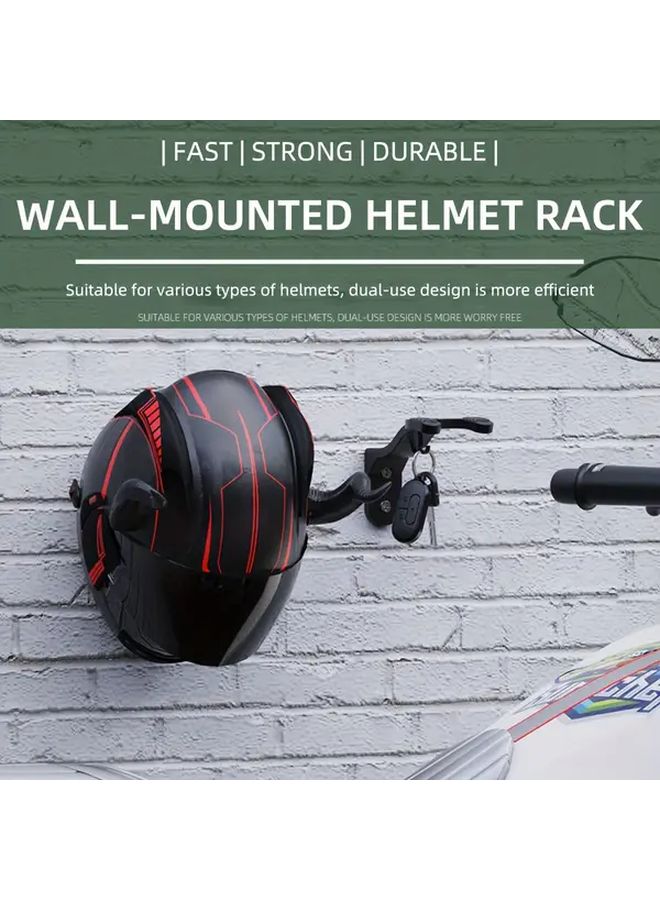 2pcs Black Wall Mounted Helmet Rack For Motorcycle Bicycle Clothing Hat Key Hook - Image 4