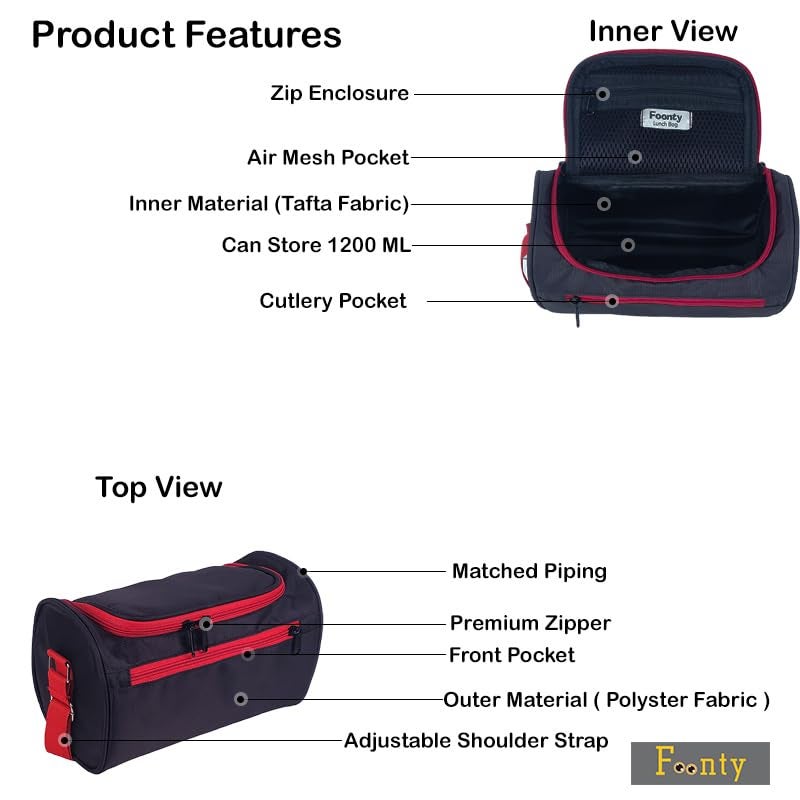 FOONTY Pack of 1 (Lunch Bags,Tiffin Bag,Picnic Bag,Lunch Cover,Tiffin Cover) Waterproof Lunch Bag(,FFFLB9030B,Black) - Image 3