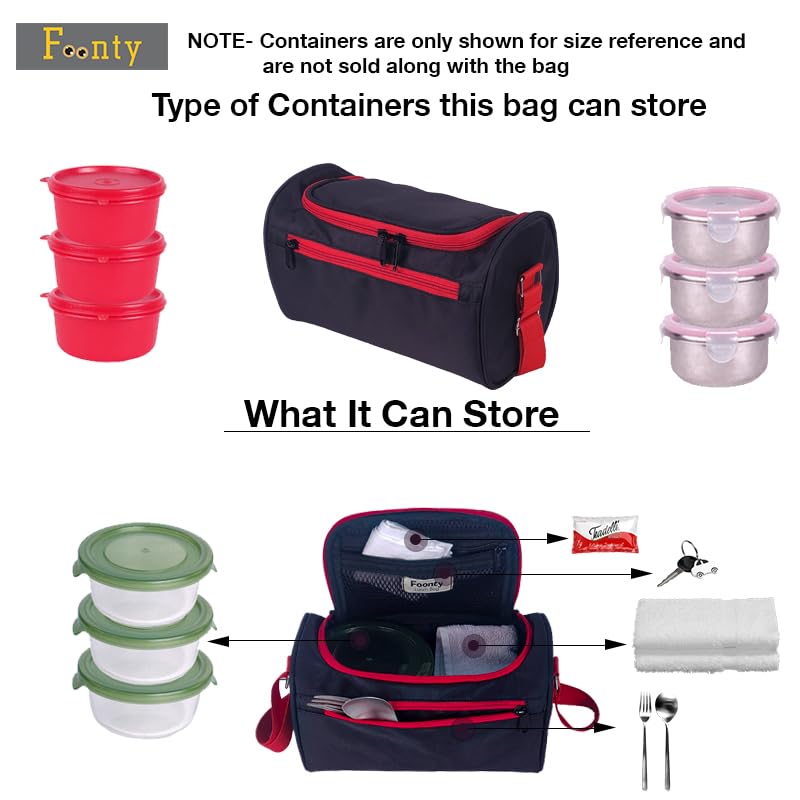 FOONTY Pack of 1 (Lunch Bags,Tiffin Bag,Picnic Bag,Lunch Cover,Tiffin Cover) Waterproof Lunch Bag(,FFFLB9030B,Black) - Image 4