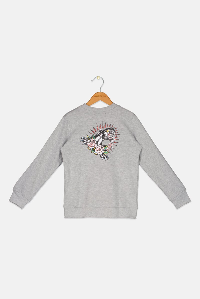 Ed Hardy سويت شيرت طويل الأكمام مطرّز للأولاد، رمادي - Image 2