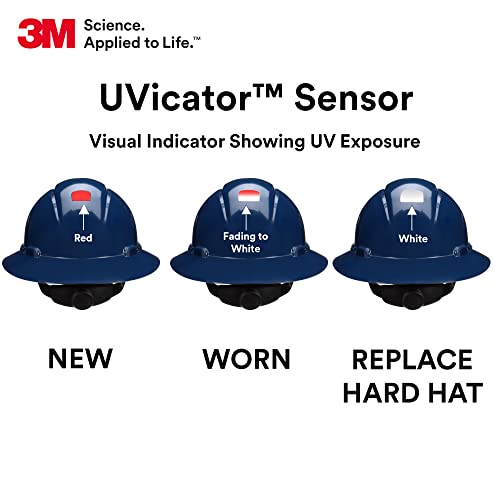 3M SecureFit Hard Hat SecureFit H-810SFR-UV, Navy Blue, Non-Vented Full Brim Style Safety Helmet with Uvicator Sensor, 4-Point Pressure Diffusion Ratchet Suspension, ANSI Z87.1 - Image 4