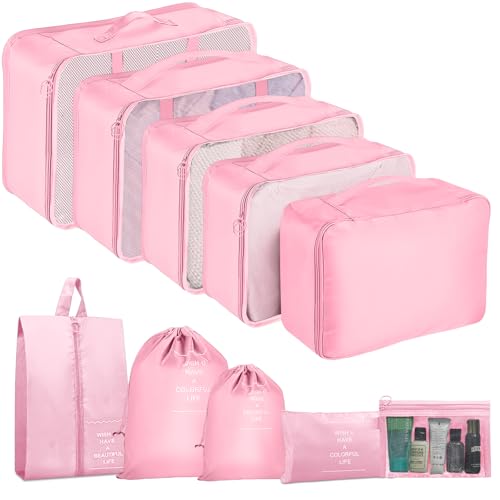 YEEYAA Packing Cubes for Travel - 10 Set Luggage Organizer Bags for Family, Mesh Breathable Travel Packing Cubes for Suitcases Durable Essentials Bags Set - Image 1