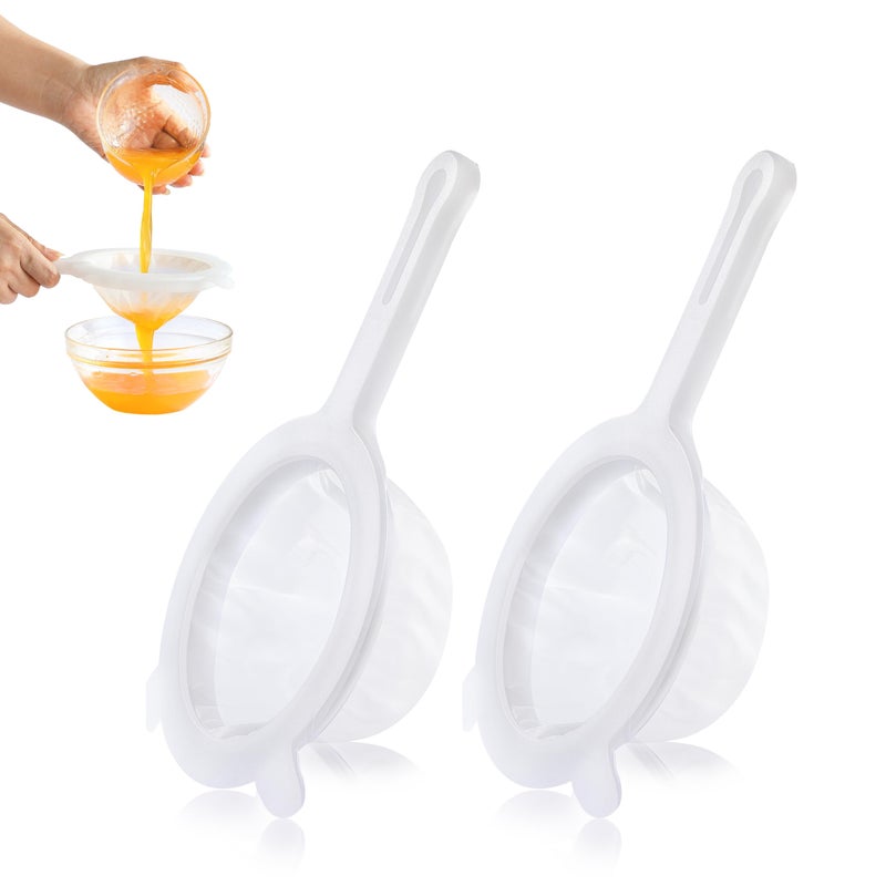 VRUIFA 2PCS Plastic Fine Mesh Strainer, Nylon Ultra Strainer for Juice,Yogurt, Coffee, Honey, Milk, Nut Milk with Handle (120+200Mesh) - Image 1