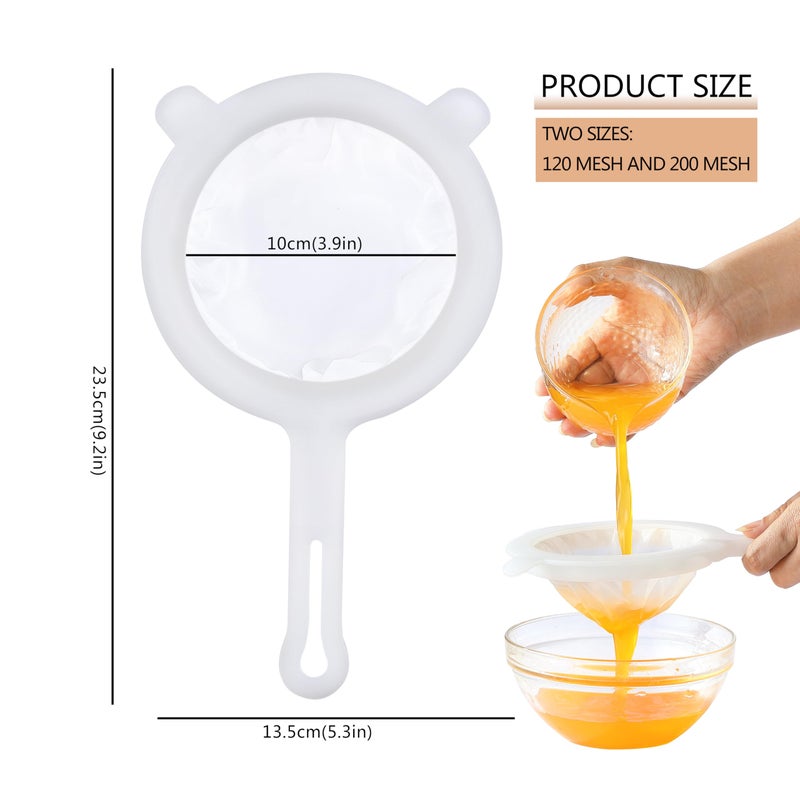 VRUIFA 2PCS Plastic Fine Mesh Strainer, Nylon Ultra Strainer for Juice,Yogurt, Coffee, Honey, Milk, Nut Milk with Handle (120+200Mesh) - Image 2