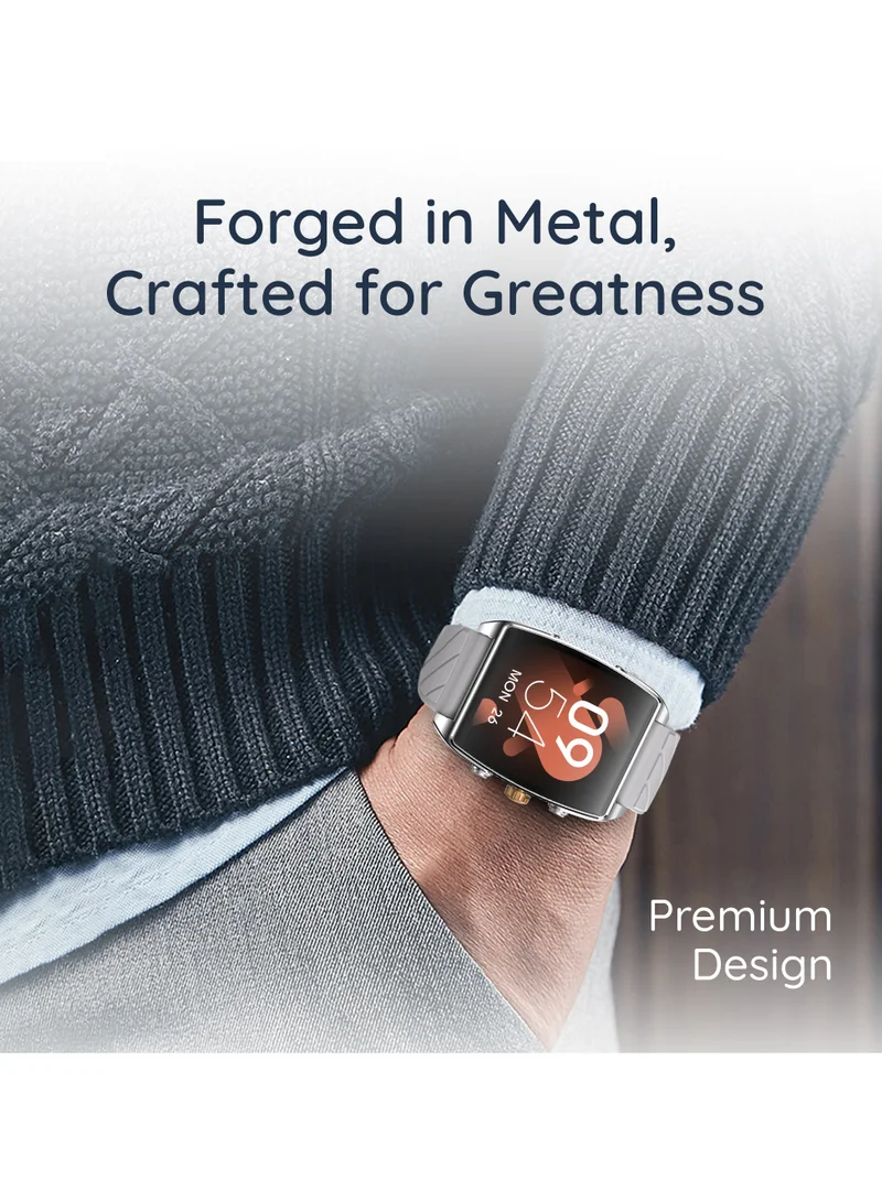Pebble Mega Smart Watch for Men and Women  with 2.06" AMOLED Display, Bluetooth Calling, Premium Metal Build, Always-On Display, AI Voice Assistant, Rotating Crown, Customizable Watch Faces, Moonlight Grey