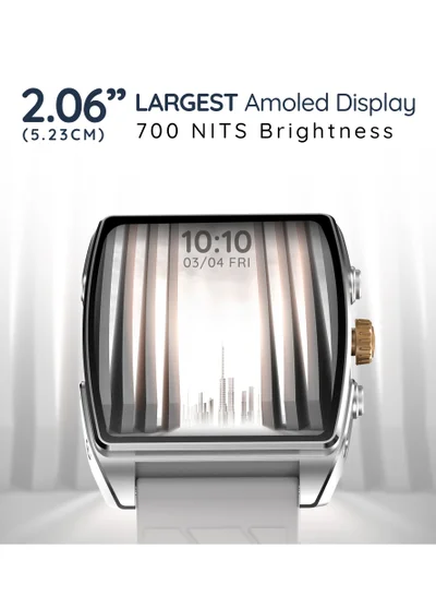 Pebble Mega Smart Watch for Men and Women  with 2.06" AMOLED Display, Bluetooth Calling, Premium Metal Build, Always-On Display, AI Voice Assistant, Rotating Crown, Customizable Watch Faces, Moonlight Grey