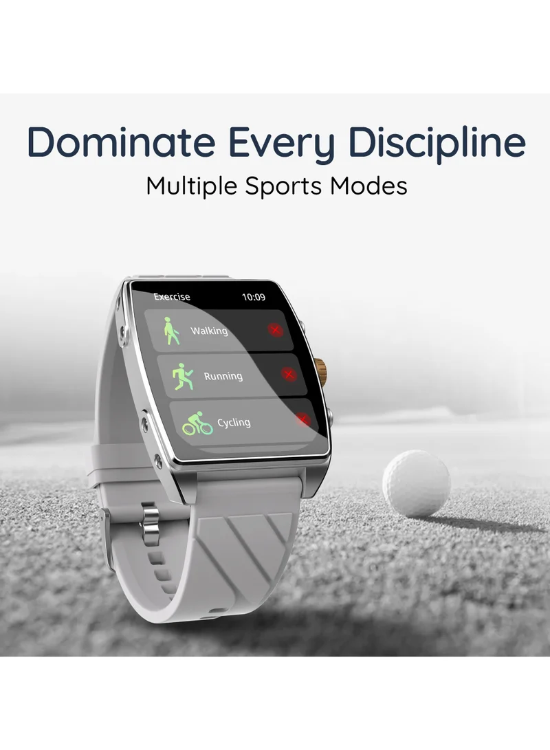 Pebble Mega Smart Watch for Men and Women  with 2.06" AMOLED Display, Bluetooth Calling, Premium Metal Build, Always-On Display, AI Voice Assistant, Rotating Crown, Customizable Watch Faces, Moonlight Grey