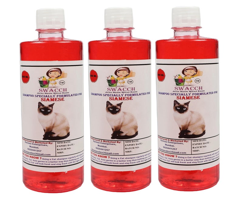 SWACCH Shampoo Specially FORMULATED for Siamese (500ML) (Pack of 3) Strawberry - Image 1