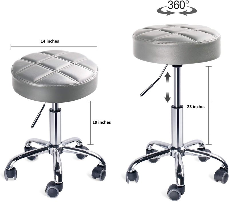 CRAFTSPEN craftspen Adjustable Round Rolling Stool with White Wheels Height 19 to 23 cm Grey 1pc  - Image 2