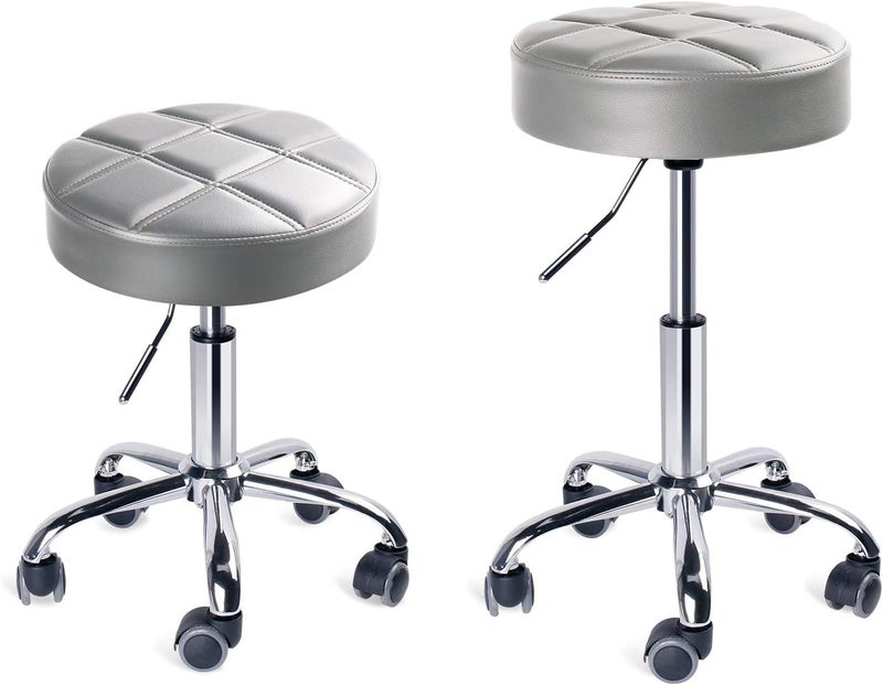 CRAFTSPEN craftspen Adjustable Round Rolling Stool with White Wheels Height 19 to 23 cm Grey 1pc  - Image 3