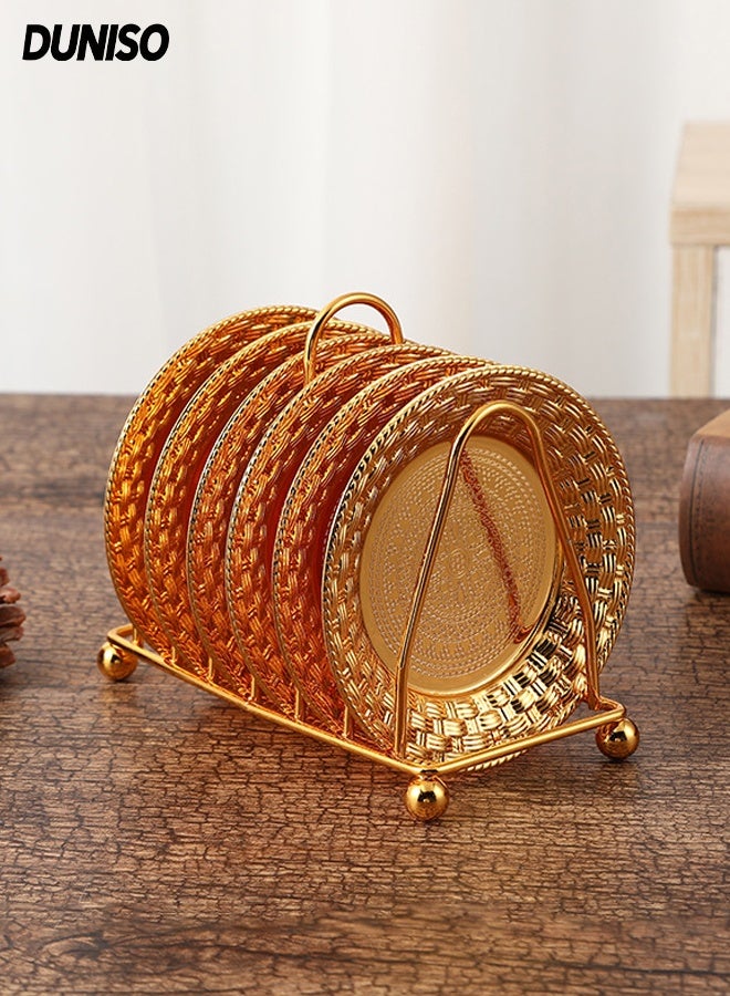 DUNISO 6pcs Dessert Plates Set Elegant Stainless Dessert Plate Set with Storage Rack Dinner Cake Dessert Snack Plate Storage Dried Fruit Plate Tasting Plate Display Stand for Family， Party， Picnic， Home - Image 1