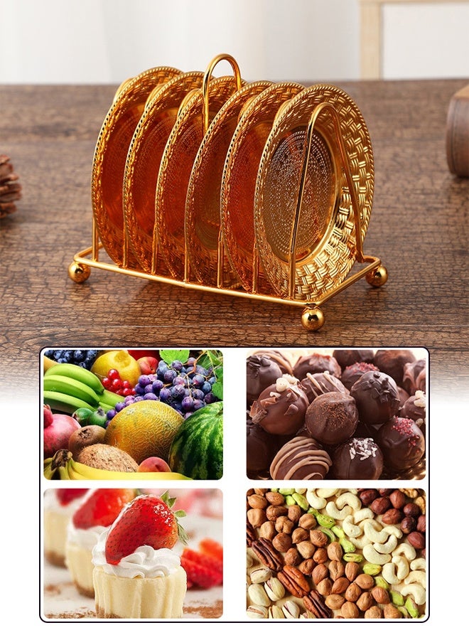 DUNISO 6pcs Dessert Plates Set Elegant Stainless Dessert Plate Set with Storage Rack Dinner Cake Dessert Snack Plate Storage Dried Fruit Plate Tasting Plate Display Stand for Family， Party， Picnic， Home - Image 3