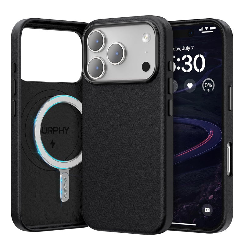 SURPHY Case for iPhone 17 Pro Max Case 69 inch 2025 Compatible with MagSafe Faux Leather 17 Pro Max Phone Cases Whit Soft Microfiber Lining Black - Image 2