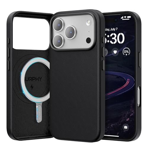 SURPHY Case for iPhone 17 Pro Max Case 69 inch 2025 Compatible with MagSafe Faux Leather 17 Pro Max Phone Cases Whit Soft Microfiber Lining Black - Image 1