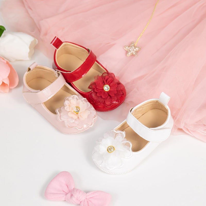 Meckior Infant Baby Girls Soft Sole Bowknot Princess Wedding Dress Mary Jane Flats Prewalker Newborn Light Baby Sneaker Shoes - Image 3