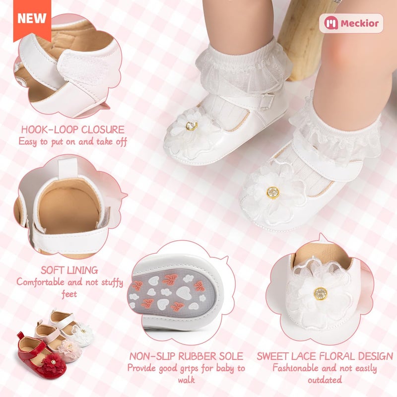 Meckior Infant Baby Girls Soft Sole Bowknot Princess Wedding Dress Mary Jane Flats Prewalker Newborn Light Baby Sneaker Shoes - Image 5