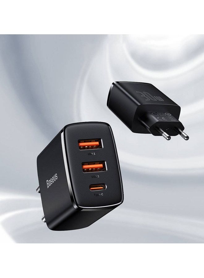 بيسوس شاحن سريع بتقنية PD بمنفذ USB C بقدرة 30 وات ومنفذ Type-C ومنفذ مزدوج ومحول جداري بتقنية الشحن السريع 3.0 بقابس أوروبي، مناسب لأجهزة آيفون 13 و12 و12 ميني و12 برو و12 برو ماكس وهواتف جالاكسي وأجهزة بكسل 4/3 وآي باد برو وسماعات آيربودز برو وغيرها لون أسود. - Image 5