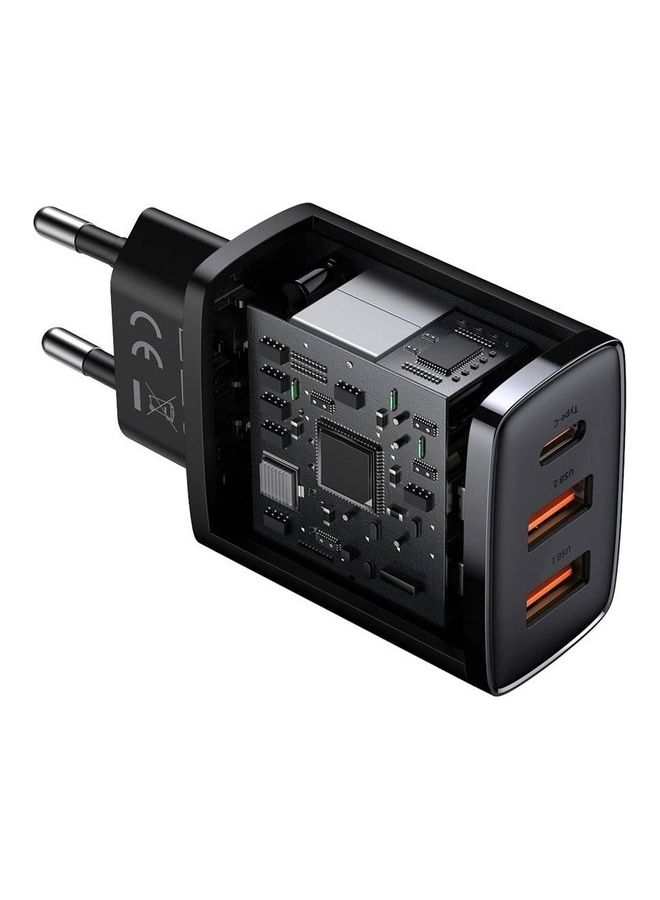 بيسوس شاحن سريع بتقنية PD بمنفذ USB C بقدرة 30 وات ومنفذ Type-C ومنفذ مزدوج ومحول جداري بتقنية الشحن السريع 3.0 بقابس أوروبي، مناسب لأجهزة آيفون 13 و12 و12 ميني و12 برو و12 برو ماكس وهواتف جالاكسي وأجهزة بكسل 4/3 وآي باد برو وسماعات آيربودز برو وغيرها لون أسود. - Image 3