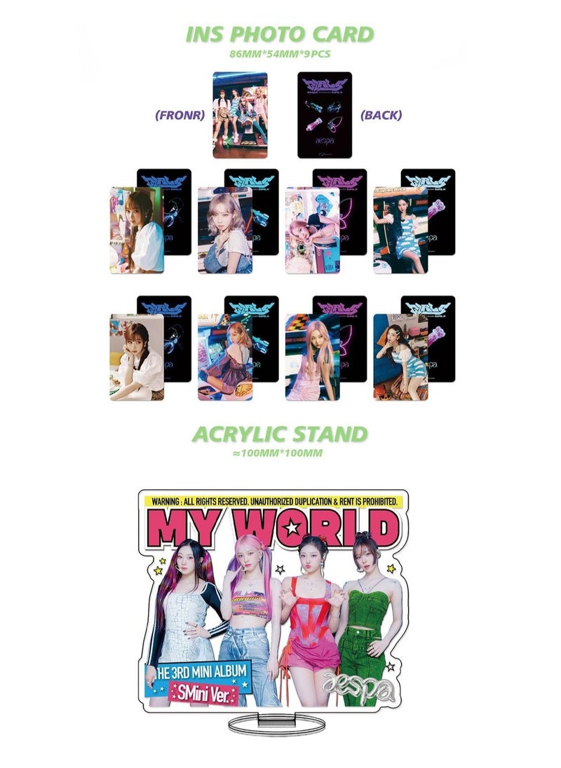 Generic Aespa  New Album MY WORLD Gift Box Set With Lomo Cards, Acrylic Stand, Hand Account Tape, Lanyard, Stickers, Photo Card  - Image 3