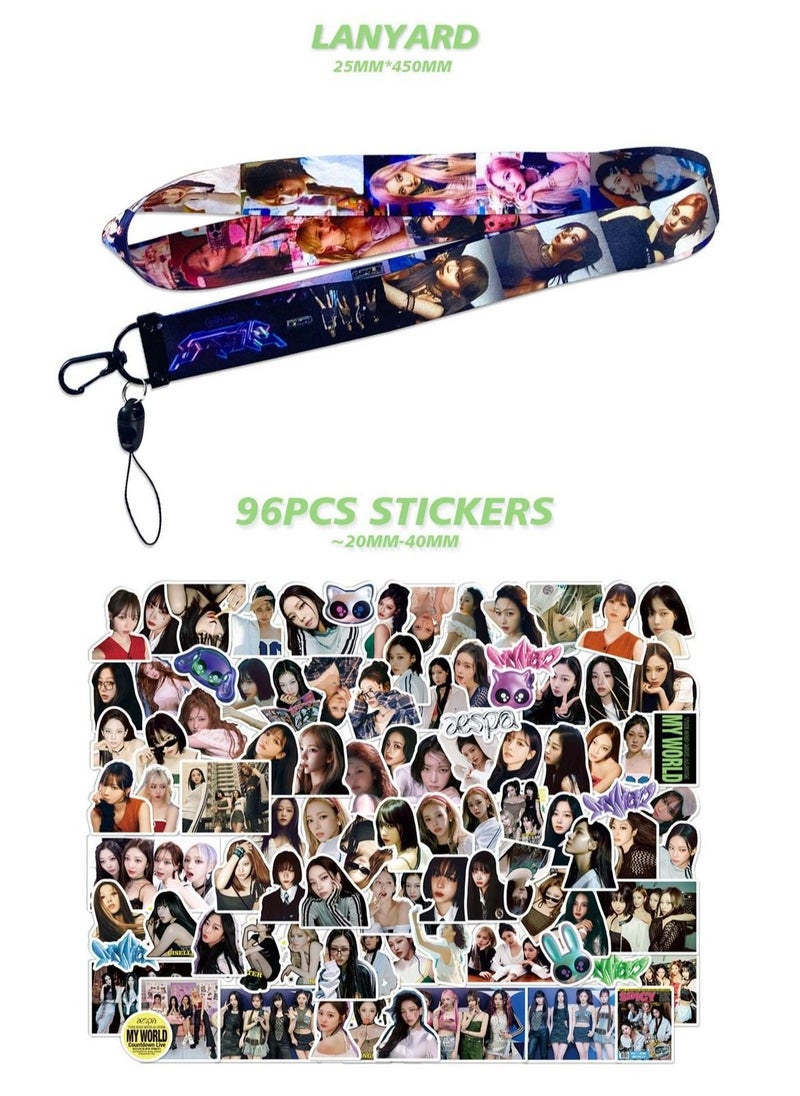 Generic Aespa  New Album MY WORLD Gift Box Set With Lomo Cards, Acrylic Stand, Hand Account Tape, Lanyard, Stickers, Photo Card  - Image 5