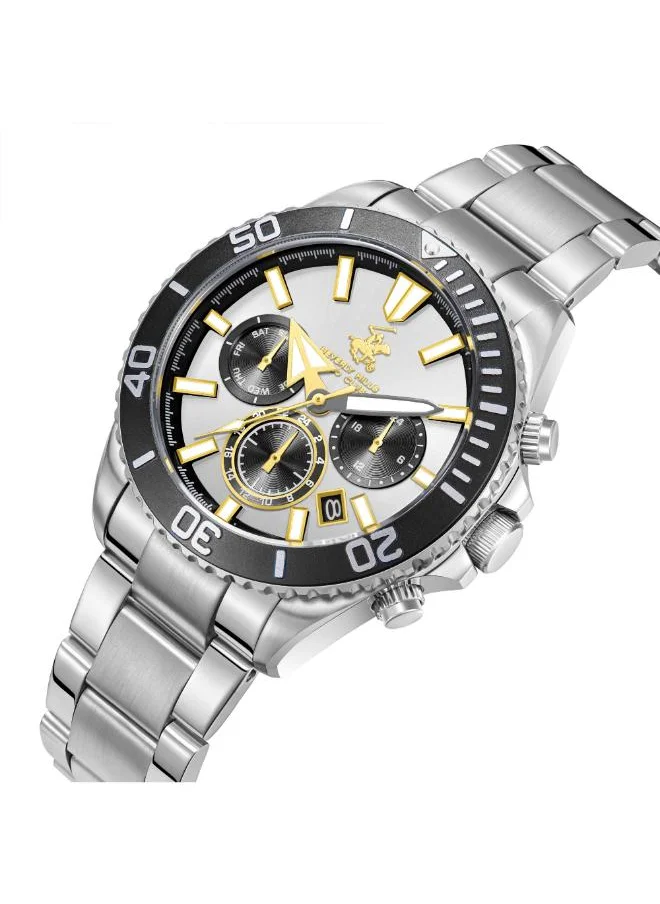 بيفرلي هيلز بولو كلوب BEVERLY HILLS POLO CLUB BP3721X.330 Men's Multi Function Display Watch & Metal Strap Silver