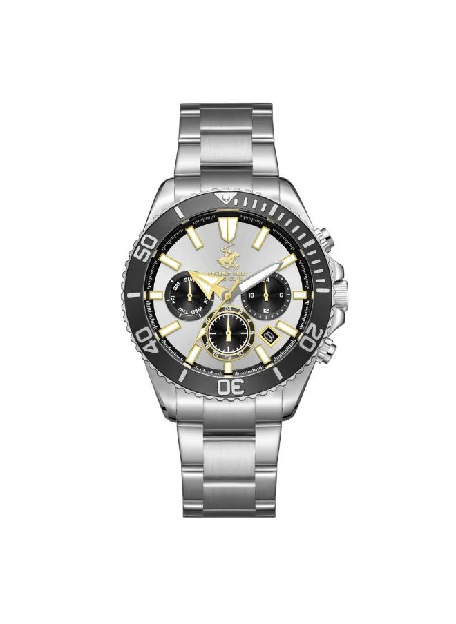 بيفرلي هيلز بولو كلوب BEVERLY HILLS POLO CLUB BP3721X.330 Men's Multi Function Display Watch & Metal Strap Silver