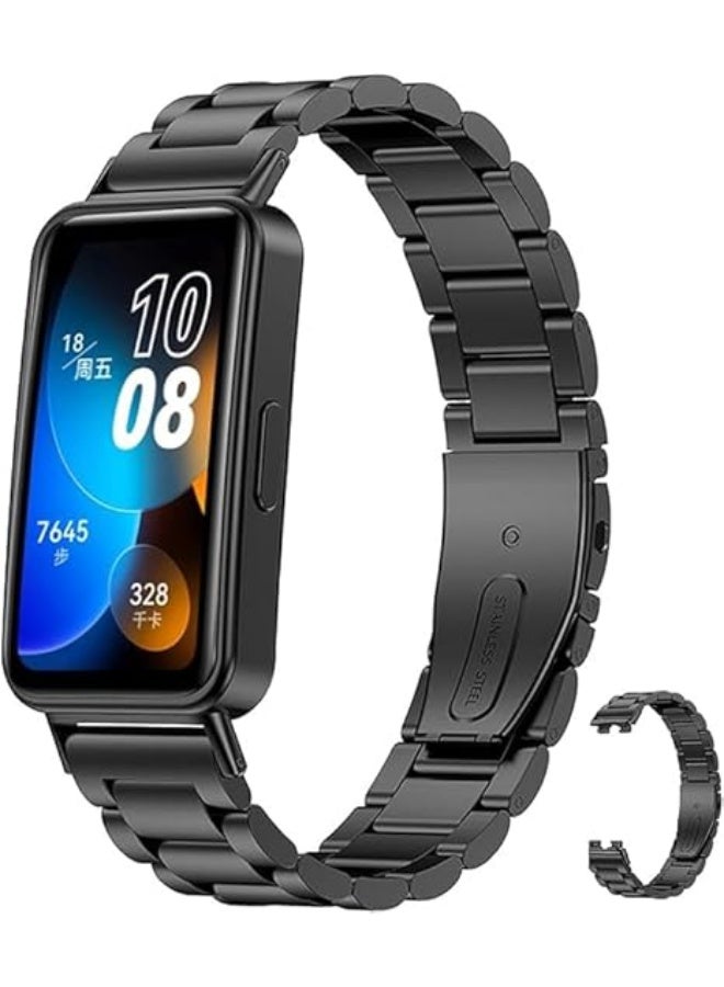Metal Strap Compatible with HUAWEI Band 10 / Band 9 / Band 8, Stainless Steel Replacement Band with Folding Clasp, Adjustable Replacement Bracelet Wristband (Black, Oyster) - Image 1