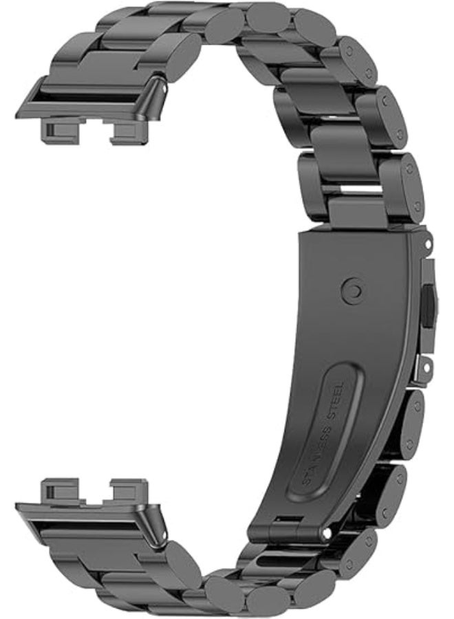 Metal Strap Compatible with HUAWEI Band 10 / Band 9 / Band 8, Stainless Steel Replacement Band with Folding Clasp, Adjustable Replacement Bracelet Wristband (Black, Oyster) - Image 2