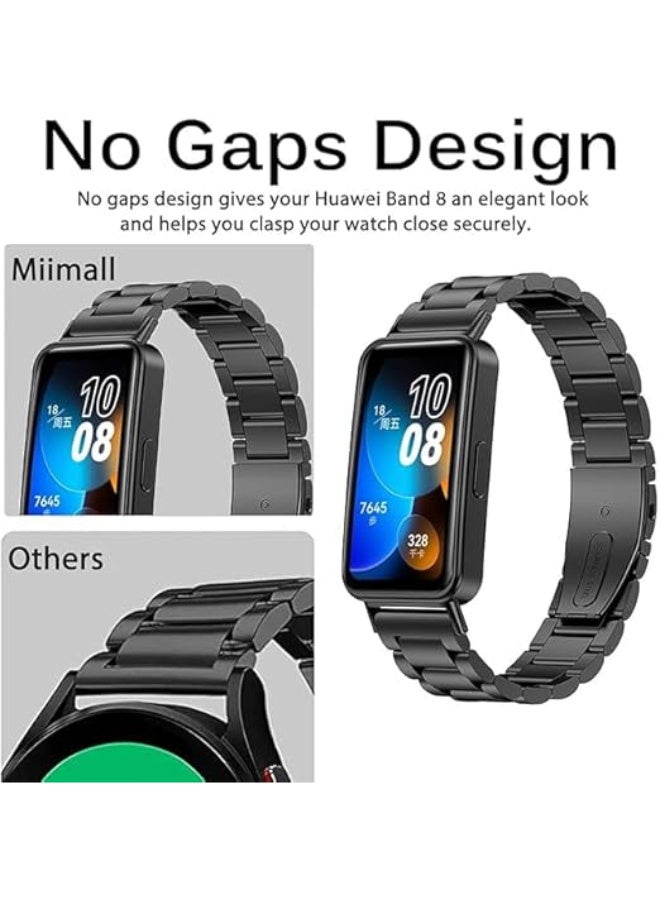 Metal Strap Compatible with HUAWEI Band 10 / Band 9 / Band 8, Stainless Steel Replacement Band with Folding Clasp, Adjustable Replacement Bracelet Wristband (Black, Oyster) - Image 4