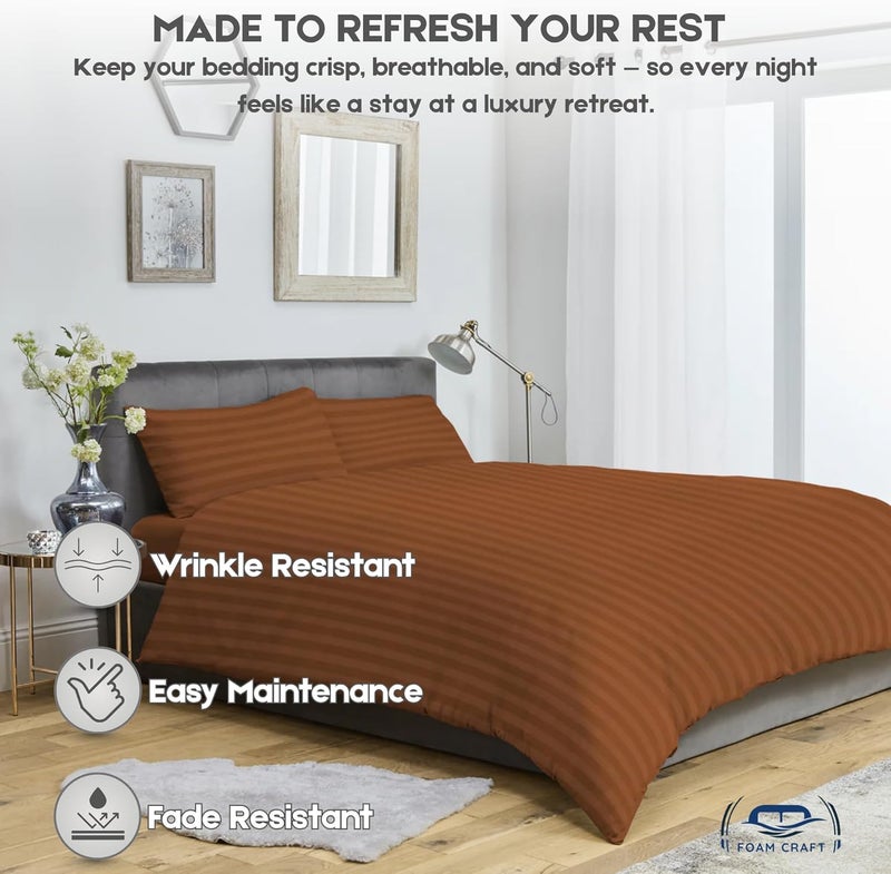 FOAM CRAFT Stripe 3-Piece Duvet Cover Set - 100% Cotton, Stain Free, Brown, Full Size - Image 4