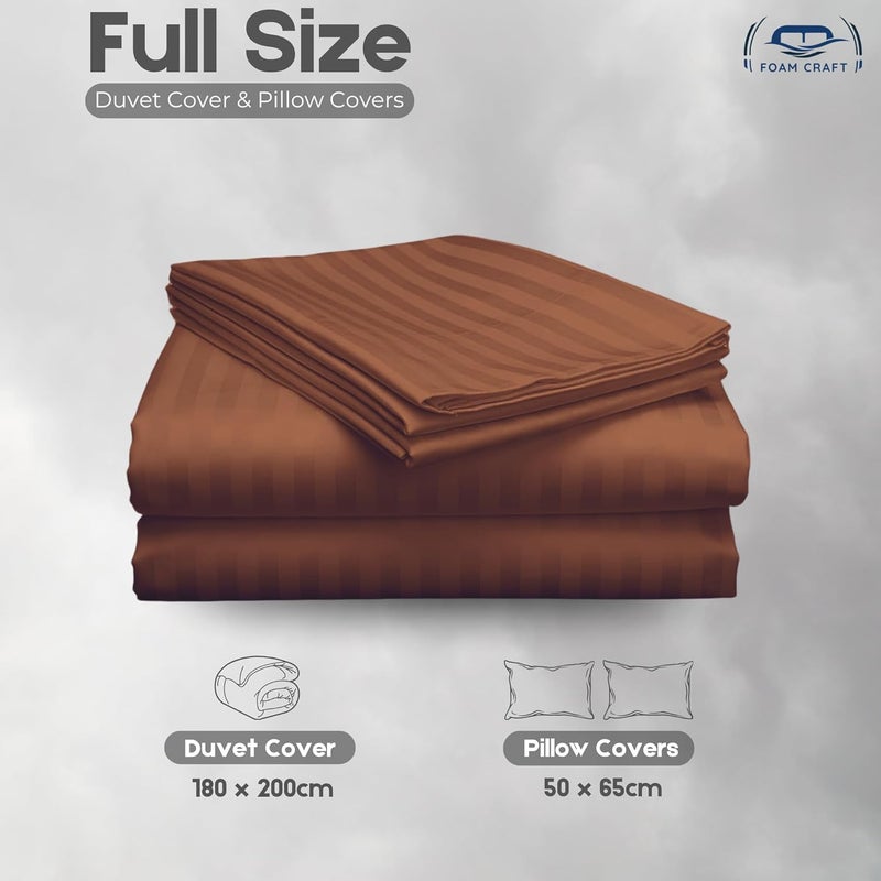FOAM CRAFT Stripe 3-Piece Duvet Cover Set - 100% Cotton, Stain Free, Brown, Full Size - Image 2