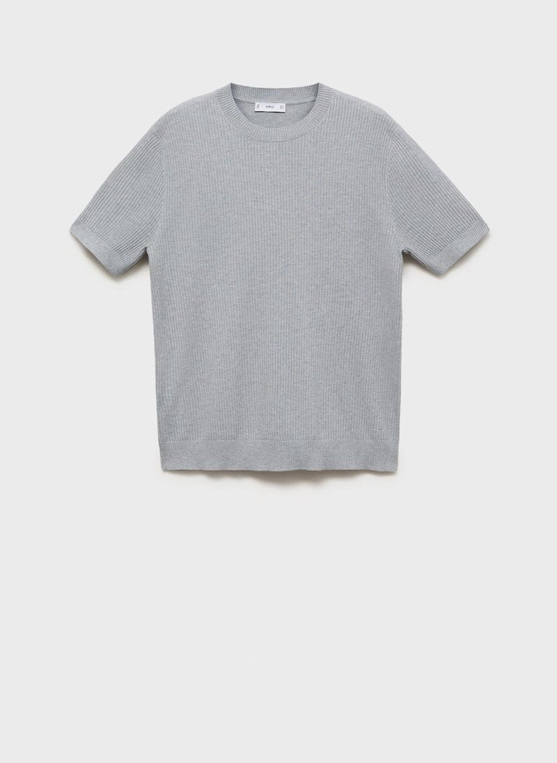 Mango Man Ribbed Knit T-Shirt - Image 5
