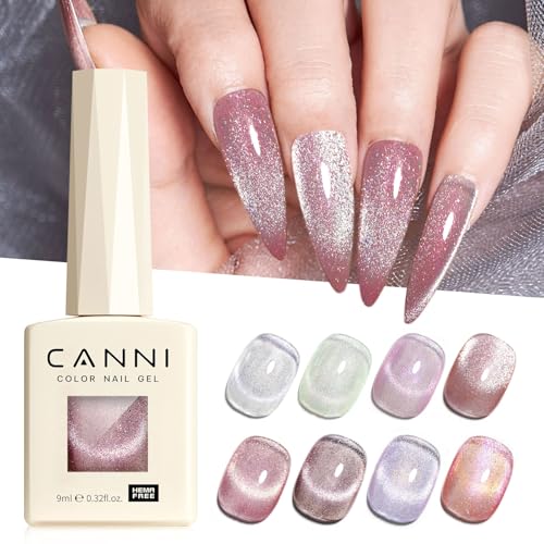 CANNI 8 Pcs 9 ML Cat Eye Gel Nail Polish Set Pink Green Purple Silver Glitter Rainbow Holographic Cat Eye Gel Polish Kit with Magnet Shimmer Colors Nail Art Manicure Salon DIY Gifts - Image 3