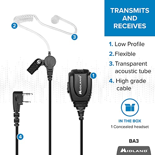 Midland – BA3 Concealed Headset for Business Radios – Clear Earpiece with Push to Talk Microphone - Image 2