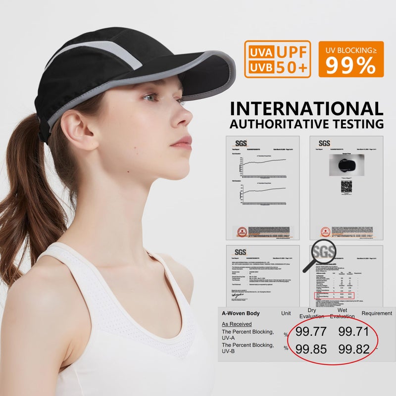 GADIEMKENSD Foldable Run Hat Reflective Baseball Cap Quick Drying Sports Hat for Men Woman Adjustable 50+ UPF Breathable Mesh Water Repellency Outdoor Race Performance Lightweight Black - Image 2