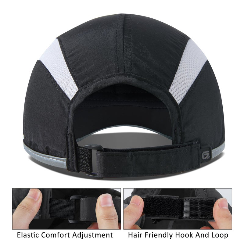 GADIEMKENSD Foldable Run Hat Reflective Baseball Cap Quick Drying Sports Hat for Men Woman Adjustable 50+ UPF Breathable Mesh Water Repellency Outdoor Race Performance Lightweight Black - Image 3