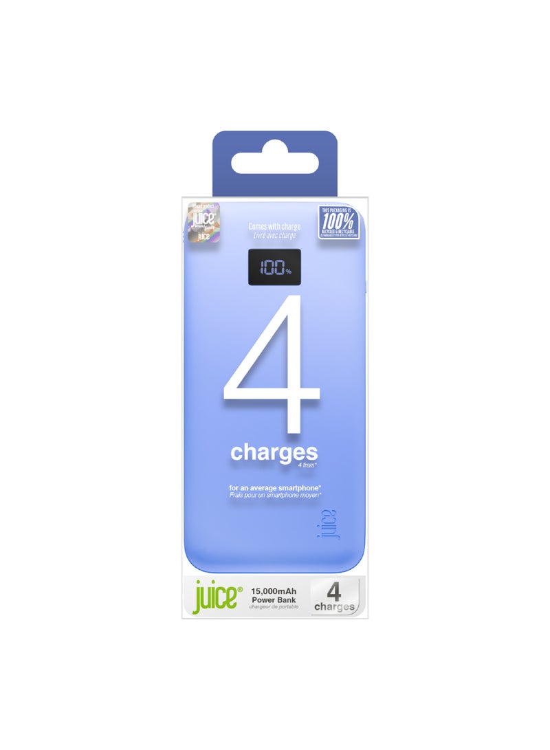 JUICE Eco Integrated Power Bank, Portable Charger 16000mAh with Built-in USB-C Cable & Digital Display, Fast USB-C Output, PowerBank for iPhone 15 16 Pro Max, Samsung, iPad, DJI - Ultra Marine - Image 3