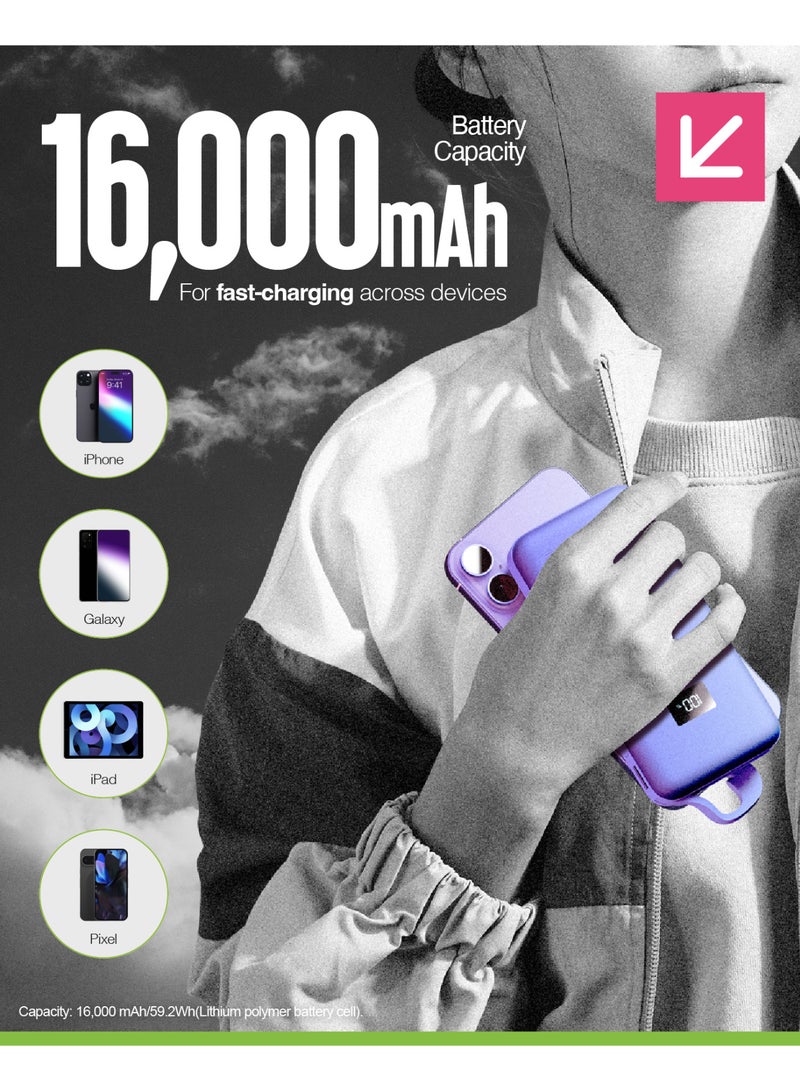JUICE Eco Integrated Power Bank, Portable Charger 16000mAh with Built-in USB-C Cable & Digital Display, Fast USB-C Output, PowerBank for iPhone 15 16 Pro Max, Samsung, iPad, DJI - Ultra Marine - Image 5