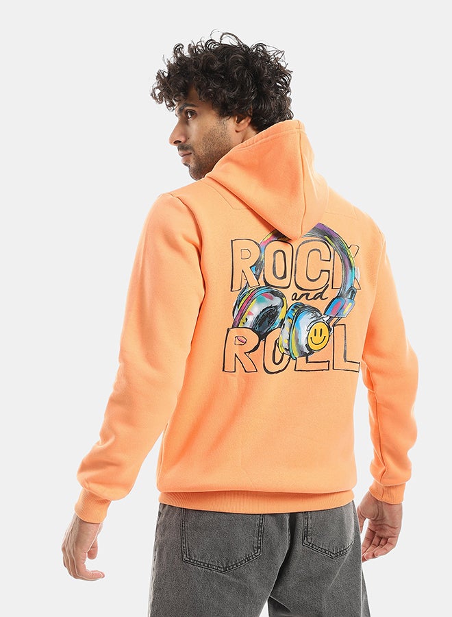 Andora Printed Hooded With Drawstringd Light Orange Sweatshirt-Light Orange - Image 3