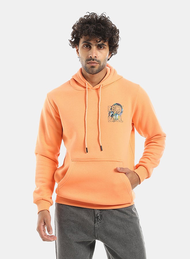 Andora Printed Hooded With Drawstringd Light Orange Sweatshirt-Light Orange - Image 1
